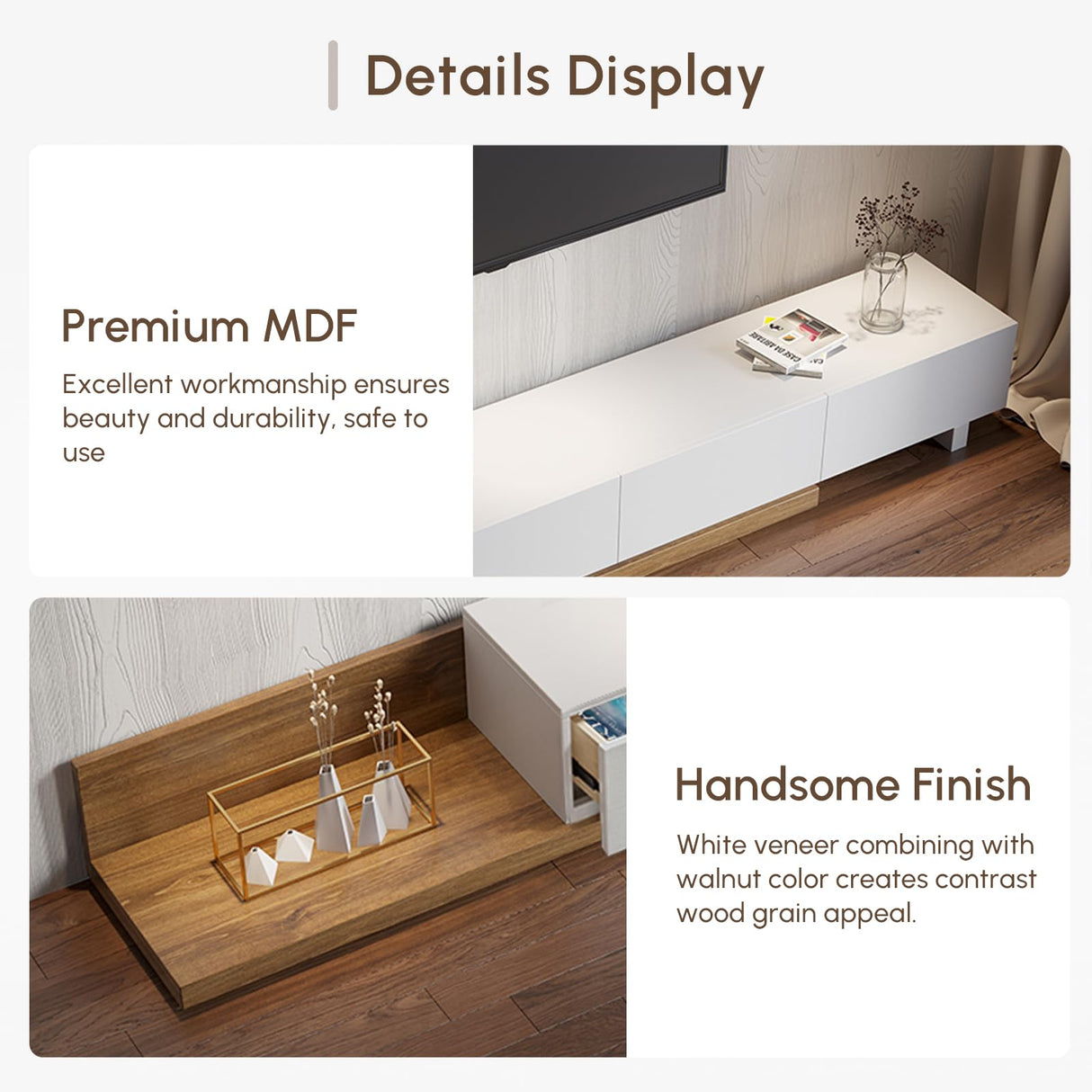 homary Wood Extendable TV Stand Rectangle Entertainment Center with Shelves & Drawers White & Walnut Media Console for Living Room Bedroom homary