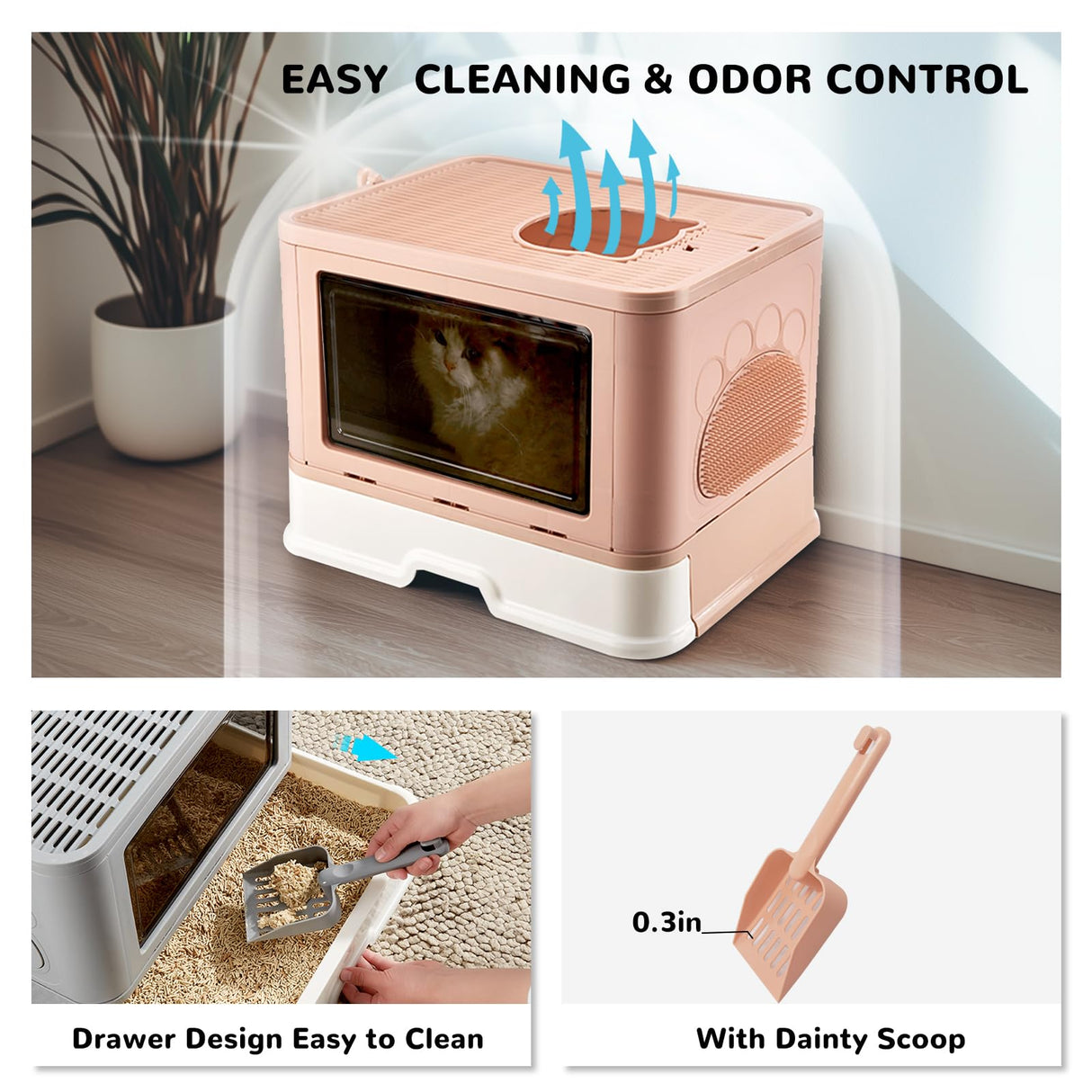 Kattypet Foldable Enclosed Top Entry Cat Toilet - Extra Large Covered Cat Litter Box with Litter Brush and Scoop kattypet