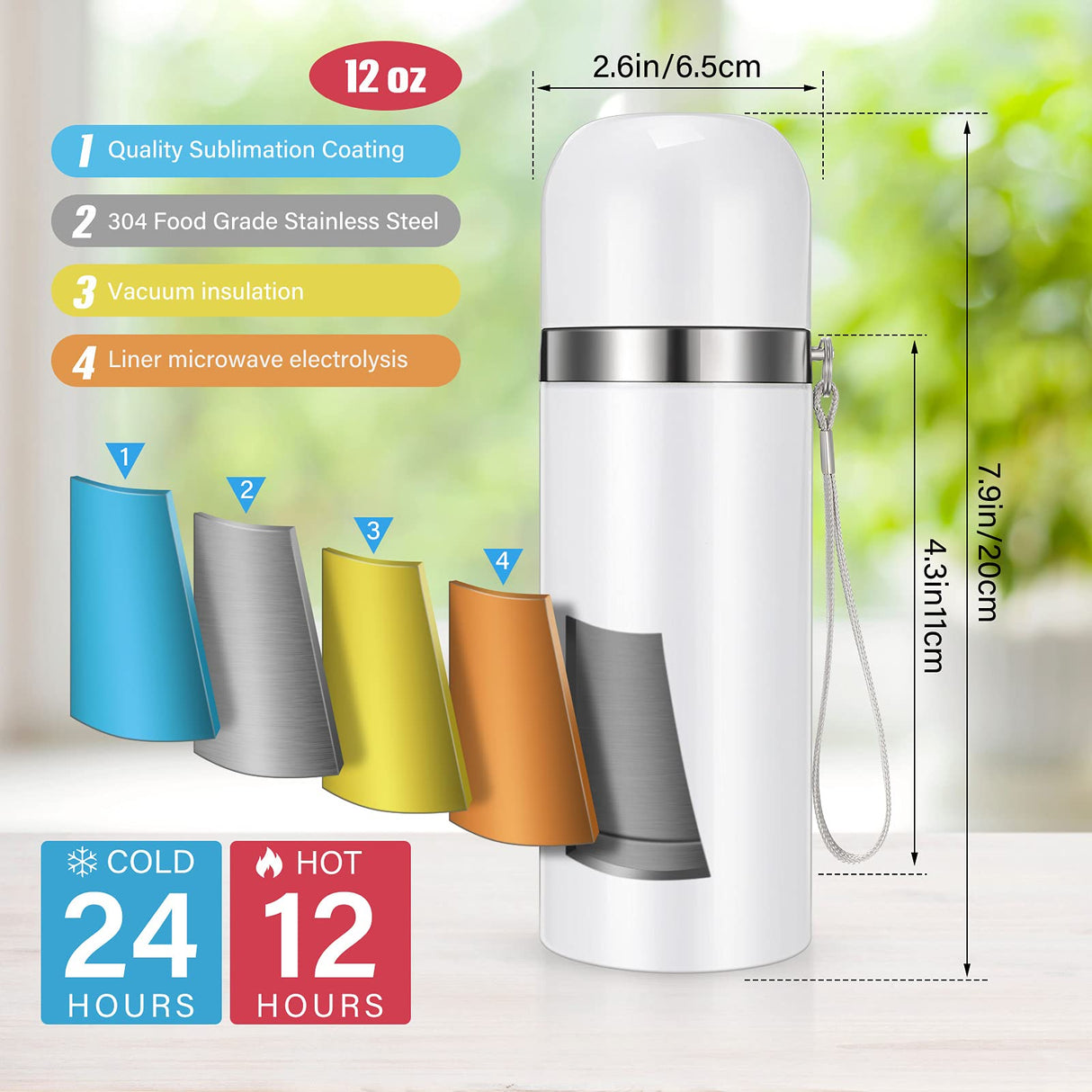 Geiserailie 8 Pack Sublimation Tumblers Cups 12 oz Blank Vacuum Stainless Steel Tumblers with Lids White Vacuum Tumblers for Sublimation DIY Tumblers Coffee Travel Mug for Office Travel Outdoors Geiserailie