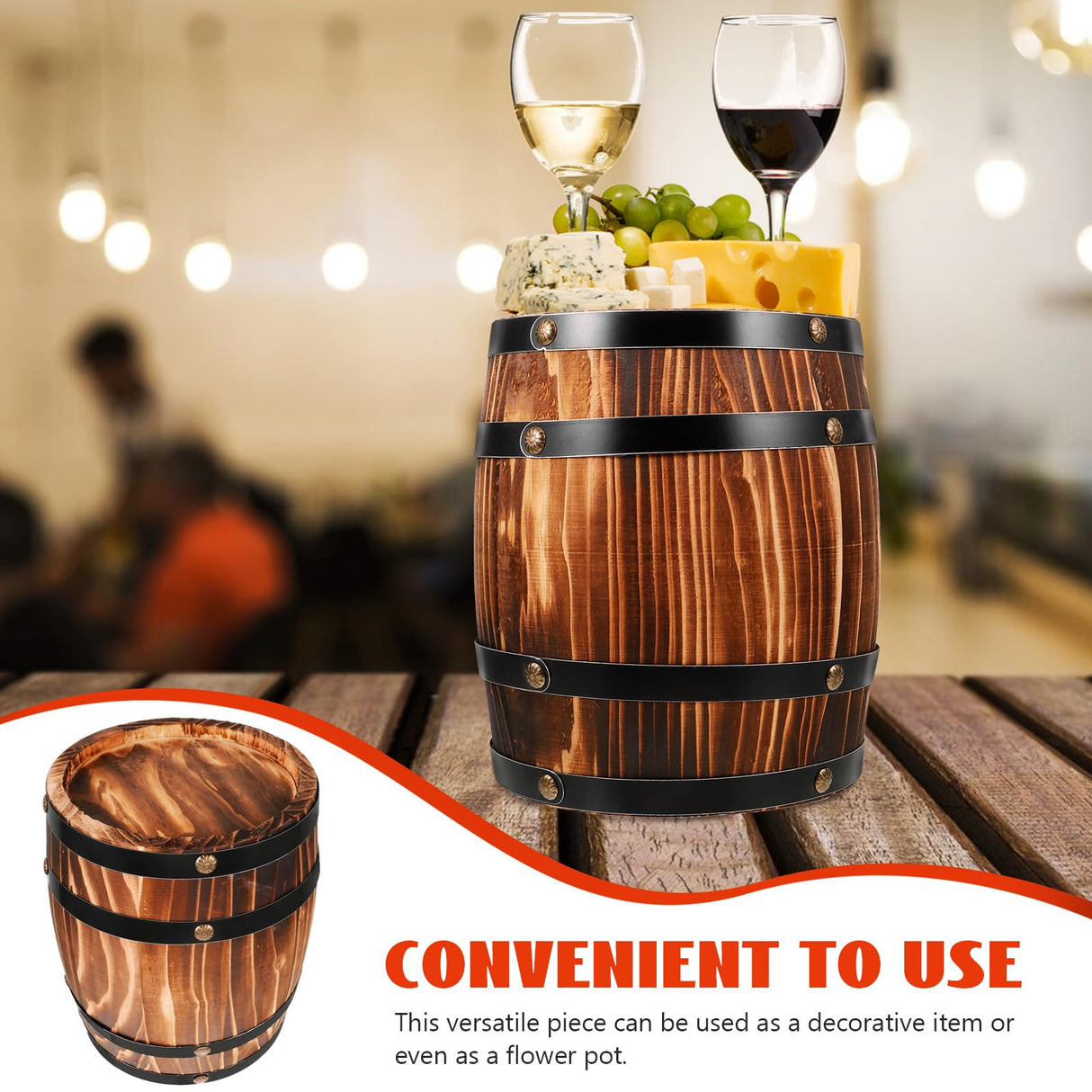 DECHOUS Wooden Wine Barrel Decor, Small Wood Barrel Decoration for Party, 12.2x6.3in Decorative Wooden Wine Barrel Table Small Whiskey Barrel Bucket Prop for Home Bar Party DECHOUS