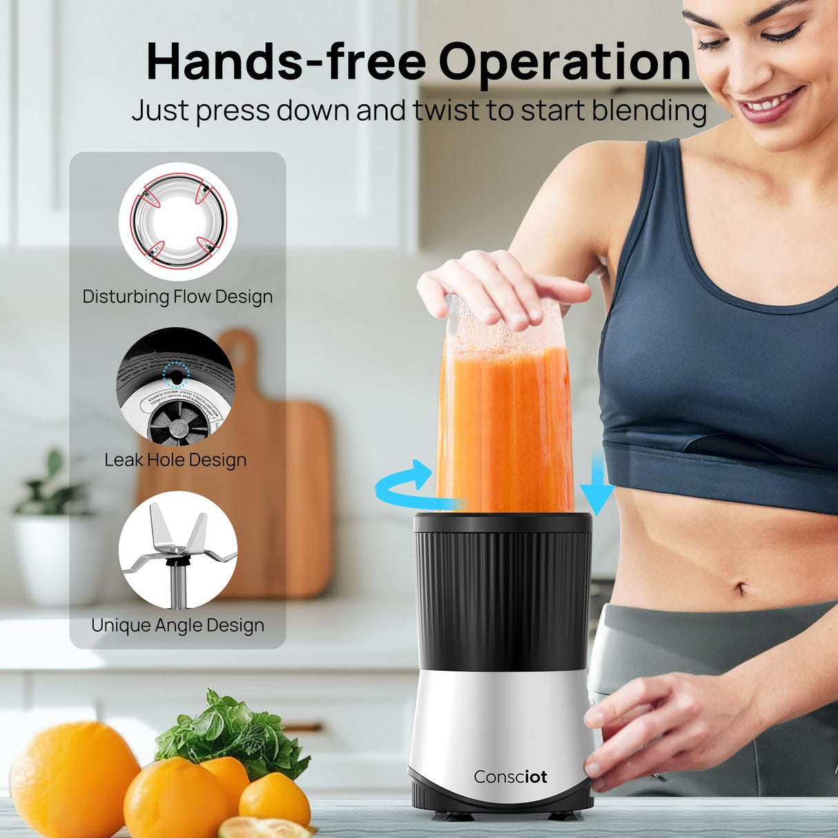 Consciot CB08 11-Piece Blender for Kitchen and Personal Size, Blend Shakes and Smoothies, Frozen Drinks, Baby Food, Spreads & More, 3 Portable To-Go Cups & 2 Spout Lids & 1 Solid Lid, 900 Peak Watts Consciot