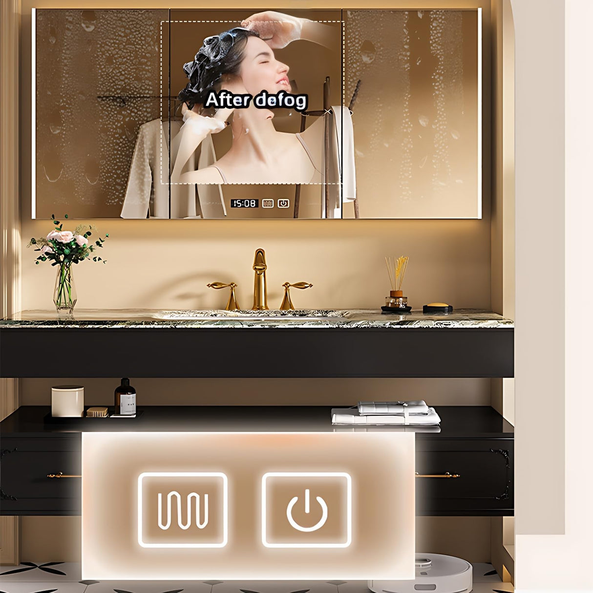 Bathroom Vanity with Sink - Single Sink Bathroom Vanity & Smart Mirror Cabinet Set, Floating Vanity Design with Bathroom Sink Cabinet, Stylish Bathroom Vanity Cabinet for Modern Bathrooms (Black, 60") ZGNBSD