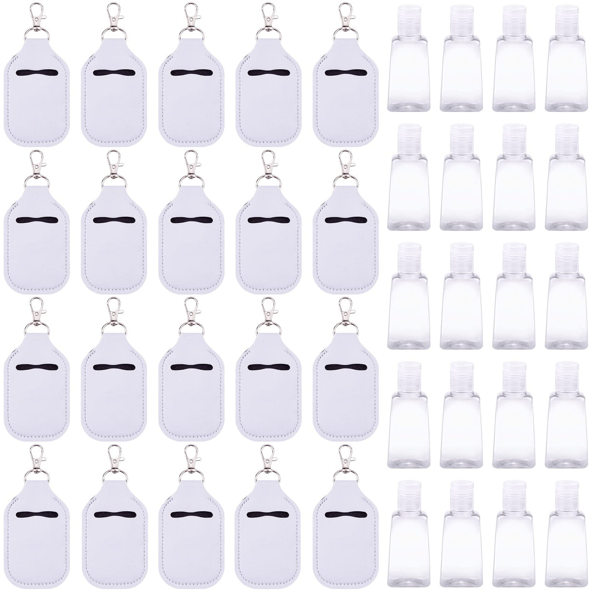 Duufin 40 Pieces Hand Sanitizer Holder Empty Travel Bottle Set Including 20 Pieces Hand Sanitizer Keychain Holders and 20 Pieces Reusable Flip Cap Travel Bottles for Hand Sanitizer, White Duufin