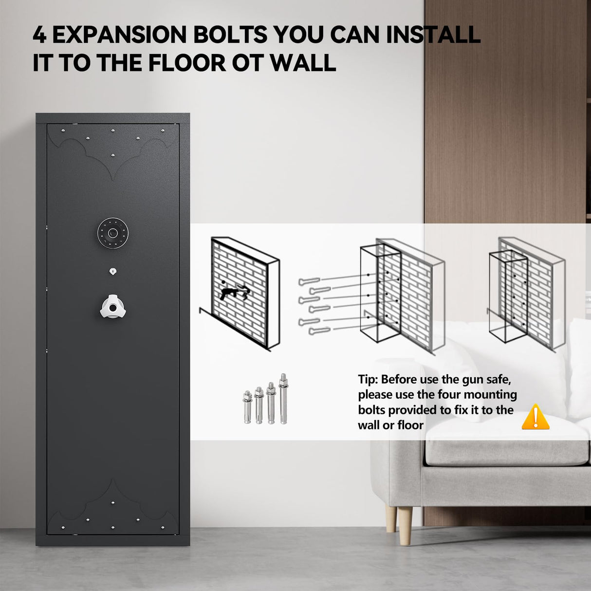 KAER 12-15 Rifle Gun Safe, Home Safes for Rifles and Pistols, Large Unassembled Rifle Safe with 3 Removable Gun Racks, Digital Gun Cabinet with 4 Pistol Pockets KAER