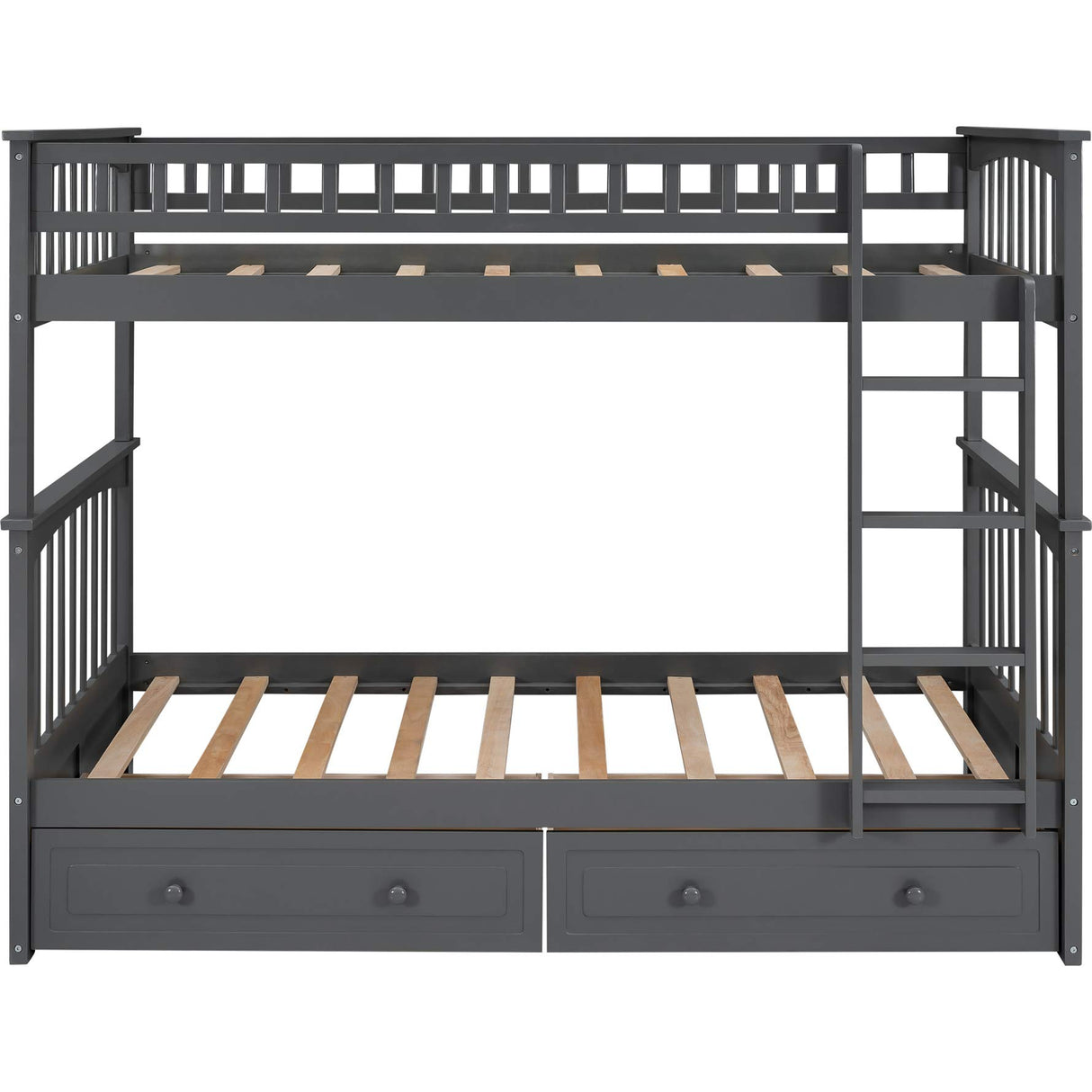 Harper & Bright Convertible Wood Twin-Over-Twin Bunk Bed with Storage Drawers and Ladder - Can Be Divided Into Two Daybeds (Grey) Harper & Bright Designs