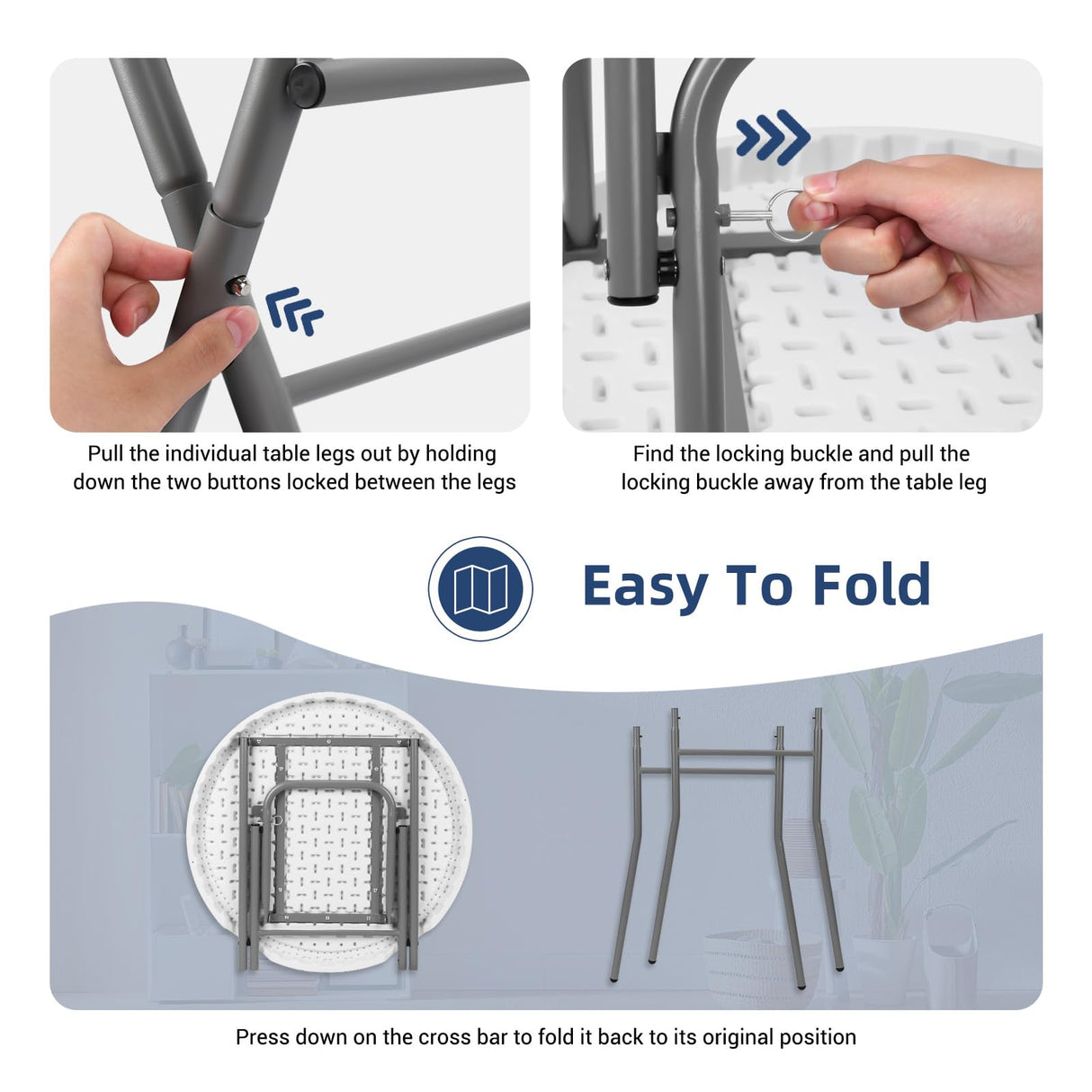 Byliable Cocktail Table 28in Folding Round High Top Indoor Outdoor with Removable Legs, Tall Bistro Foldable Bar Height Table for Parties, Patio, Backyard, Dining, Wedding, White- 2PCS Byliable