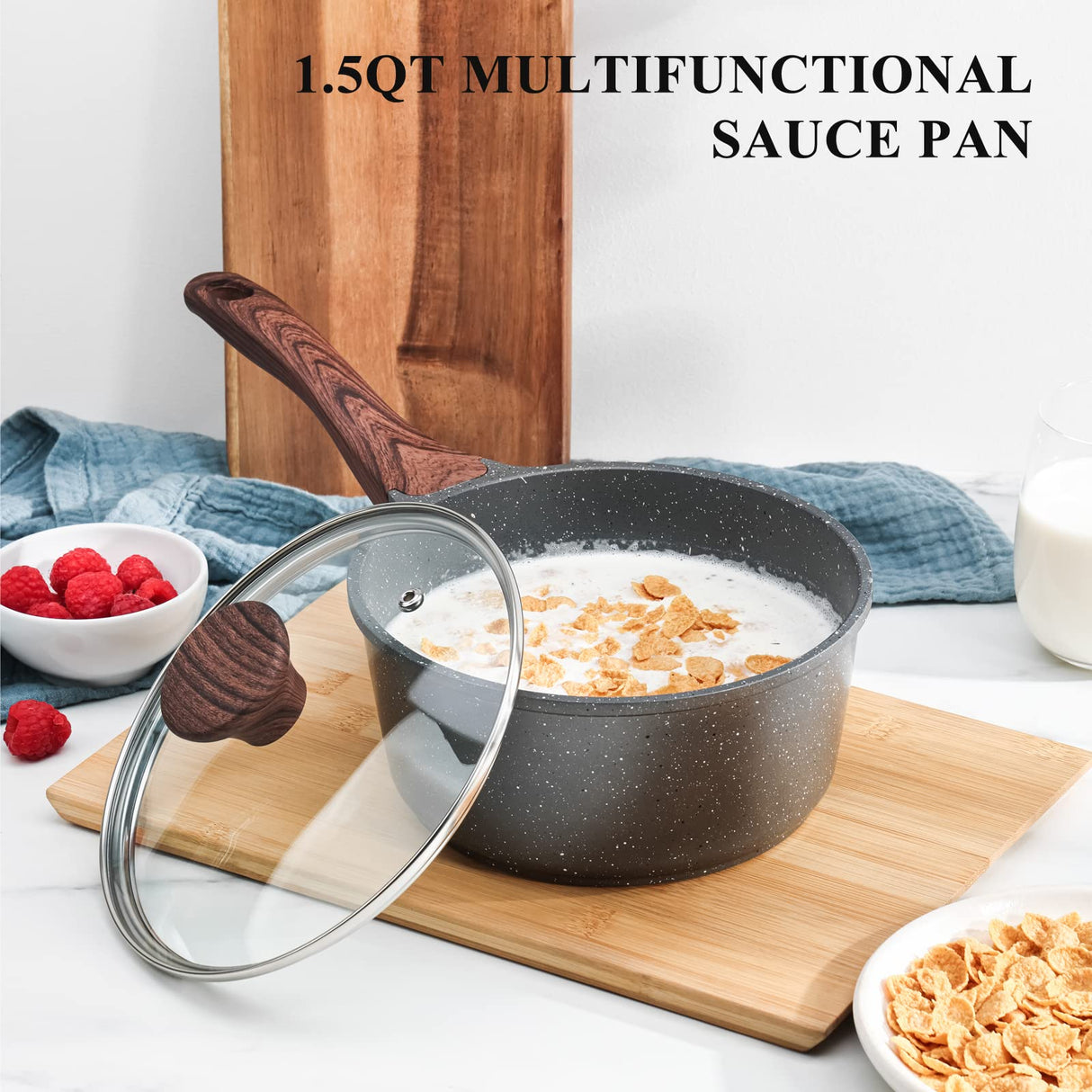 SENSARTE Nonstick Sauce Pan with Lid Saucepan Set, Swiss Granite Coating Sauce Pot Kitchen Cooking Pot, Induction Comptable, PFOA Free, 1.5 + 2.5 QT SENSARTE