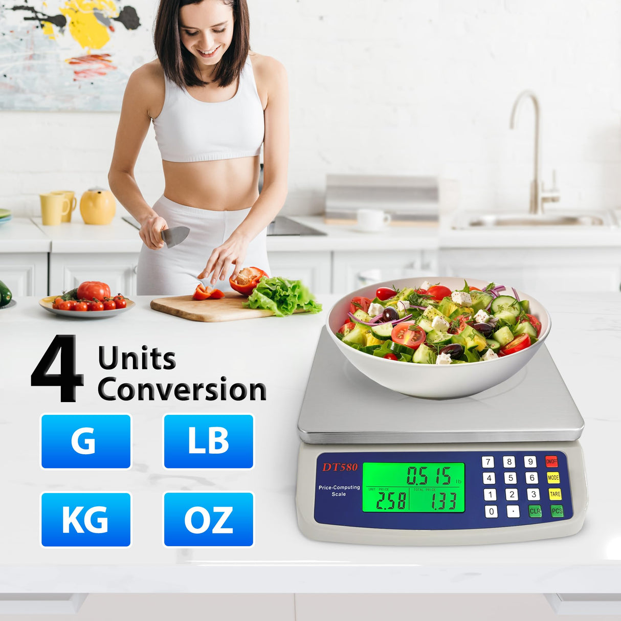 Large Digital Kitchen Scale 40kg/88lb Stainless Steel Price Computing Scale Counting Scale Deli Scale with LCD Display for Baking Bread Cooking Meat Prep Parts and Coins Adapter Included MOCCO