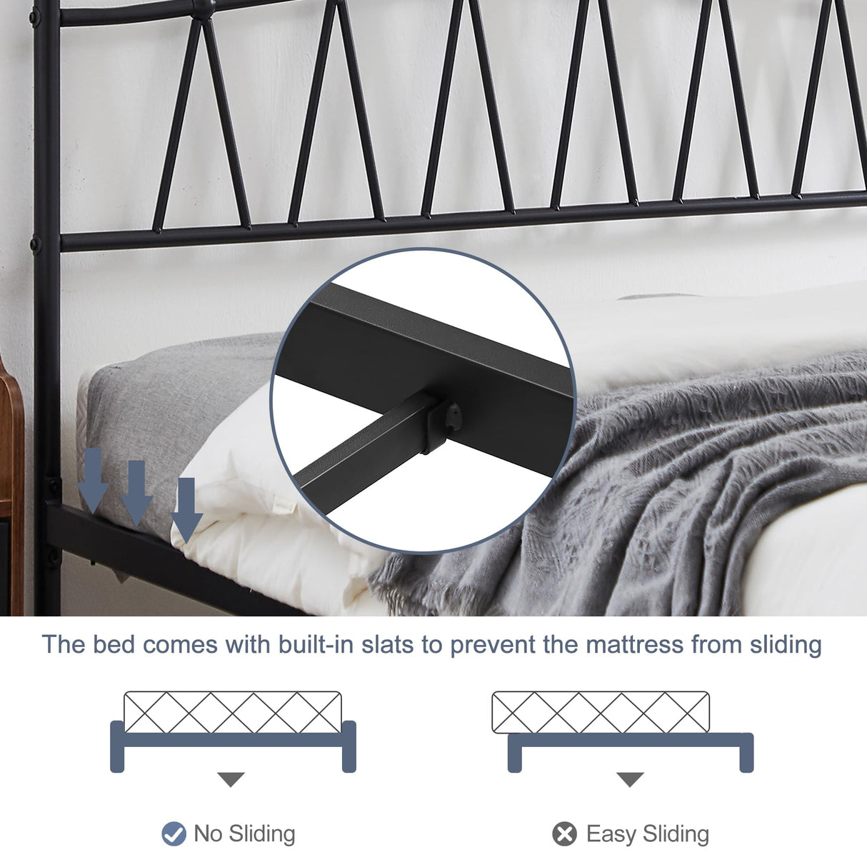 VECELO Queen Size Bed Frame, Bohemian Style Headboard,Queen Platform Mattress Base/Underbed Storage Space/No Box Spring Needed, Heavy Duty Bed Frame, Black VECELO