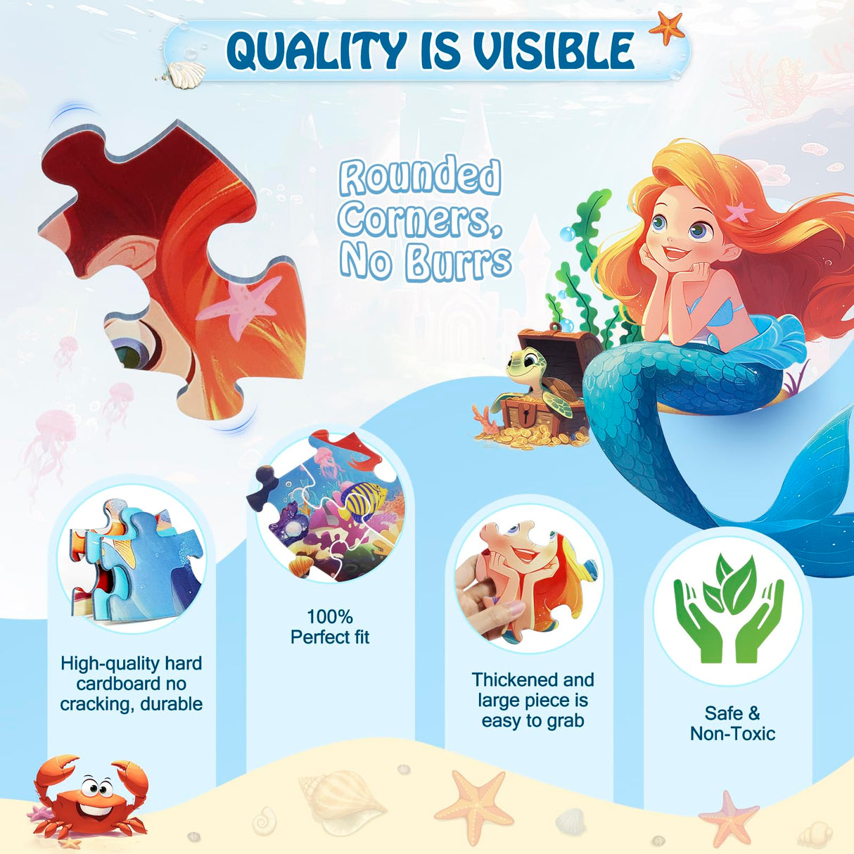 DIGOBAY Floor Puzzles for Kids Ages 3-5, 70 Pieces Mermaid Jigsaw Puzzle for Toddler Girls Ages 3 4 5 6 7 8 Year Old, Large Round Underwater Princess Puzzle Educational Learning Toys Birthday Gift DIGOBAY
