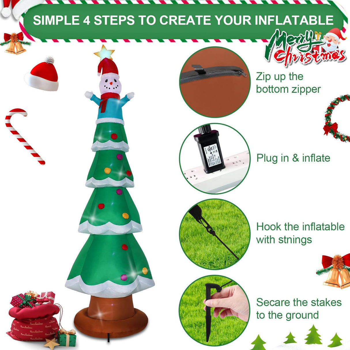 SHDEJTG 13ft Christmas Inflatable Outdoor Decoration Standing Christmas Tree Snowman Inflatable Patio Decoration with Built-in LED Lights for Christmas Holiday Party, Patio, Lawn Decoration SHDEJTG