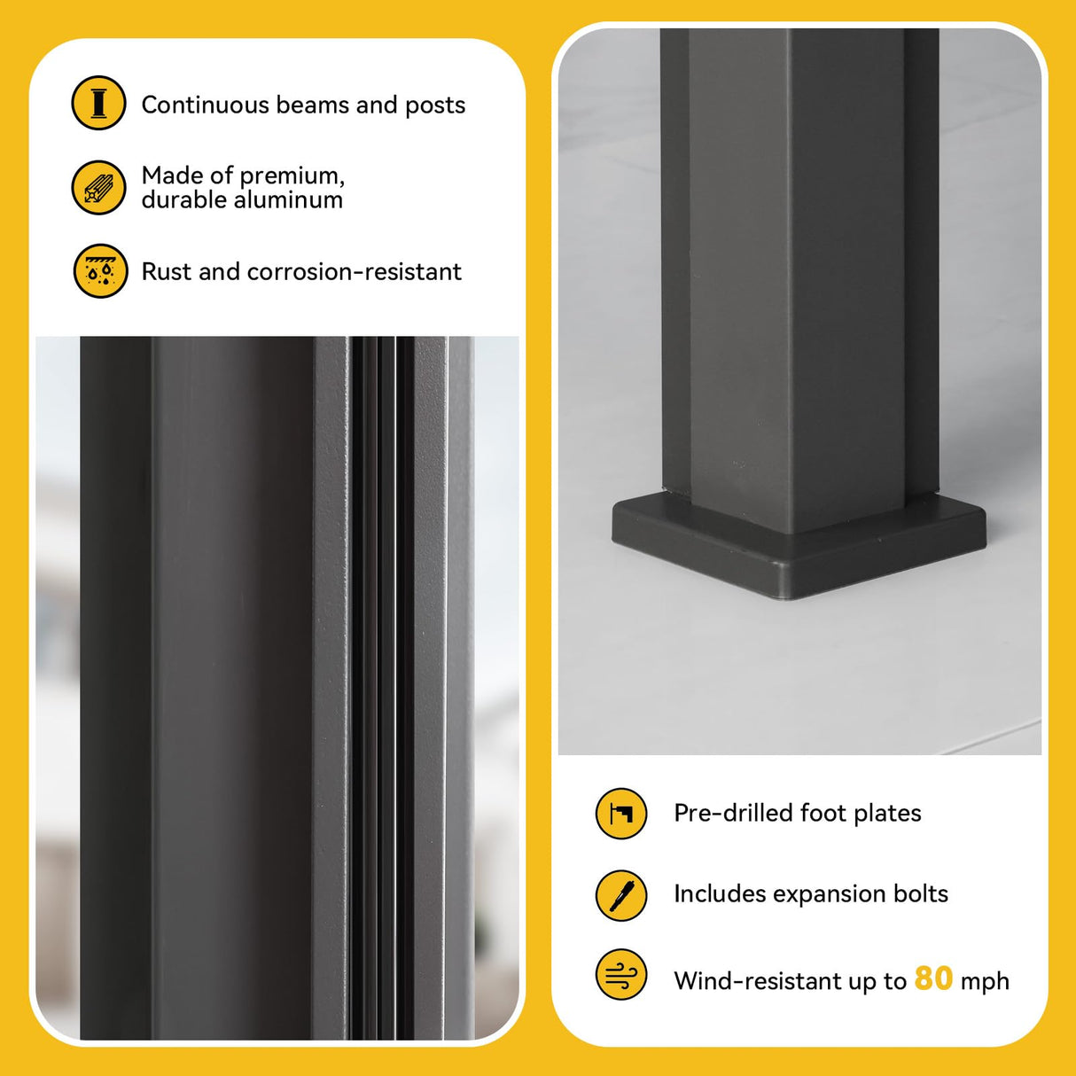 MELLCOM Louvered Pergola with Screen 10x13, Wall-Mounted Adjustable Pergola, Lean to Aluminum Gazebo with 3 Pull-Down Screen Sides and Adjustable Roof for Backyard, Dark Gray MELLCOM