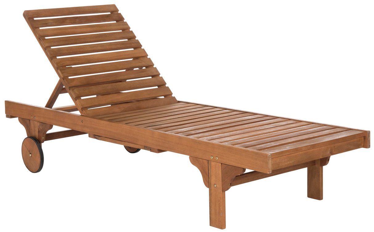 SAFAVIEH Outdoor Collection Newport Natural/ Beige Cushion Built-in Side Table Adjustable Chaise Lounge Chair Safavieh