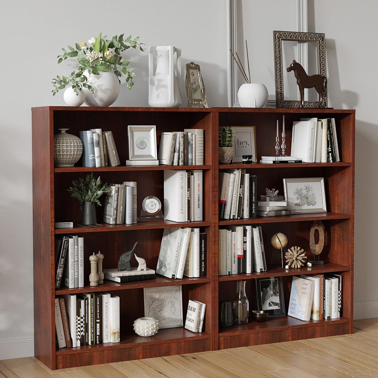 i-VTIES Bookcase Adjustable Storage Shelves,48-Inch Bookshelf,4-Tier Modern Wood Bookcase for Bedroom, Office, Living Room & Library(Cherry) i-VTIES