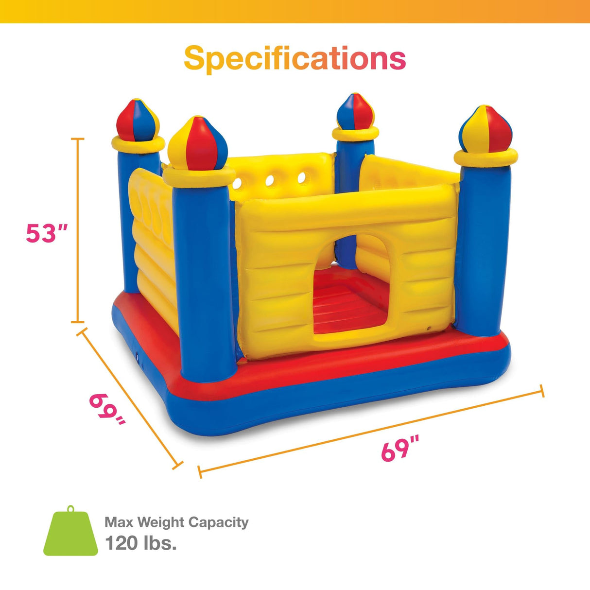 Intex Inflatable Colorful Jump-O-Lene Castle Bounce House, for 2 Kids Ages 3-6 - Large Blow-Up Indoor Outdoor Children's Bouncer Jumper Playhouse Intex
