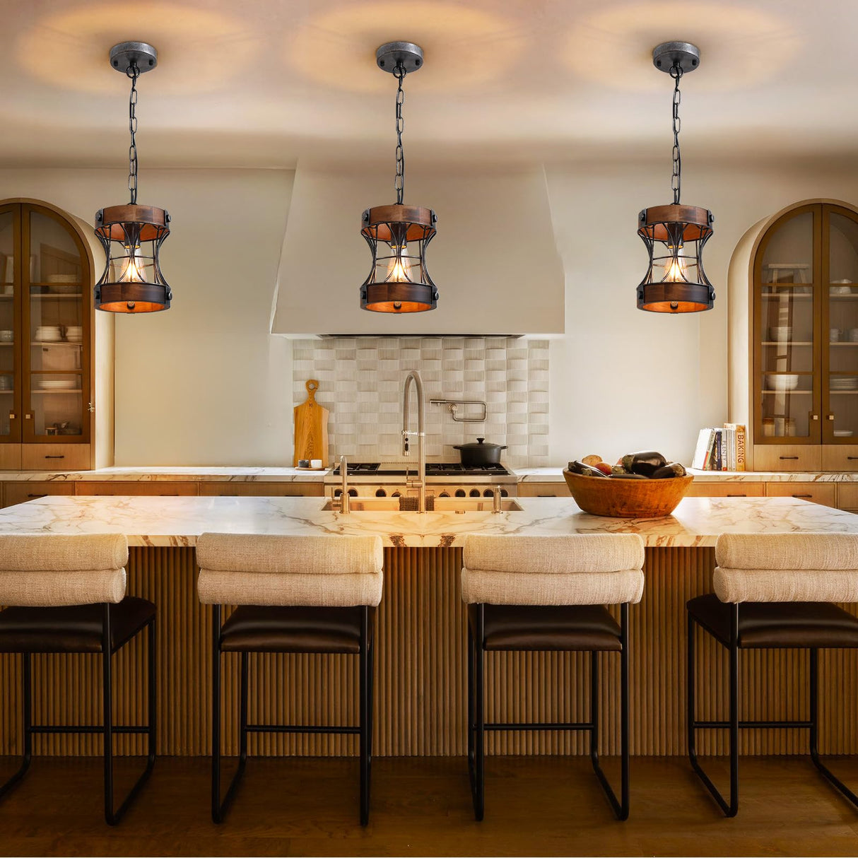 7PMBEANE Rustic Farmhouse Chandelier, Wood Small Pendant Light Fixtures, Modern Chandeliers for Dining Room, Kitchen Island, Office, Bedroom, 1-Light Chandelier for All Ceilings D 7.5" x H 8.8" 7PMBEANE