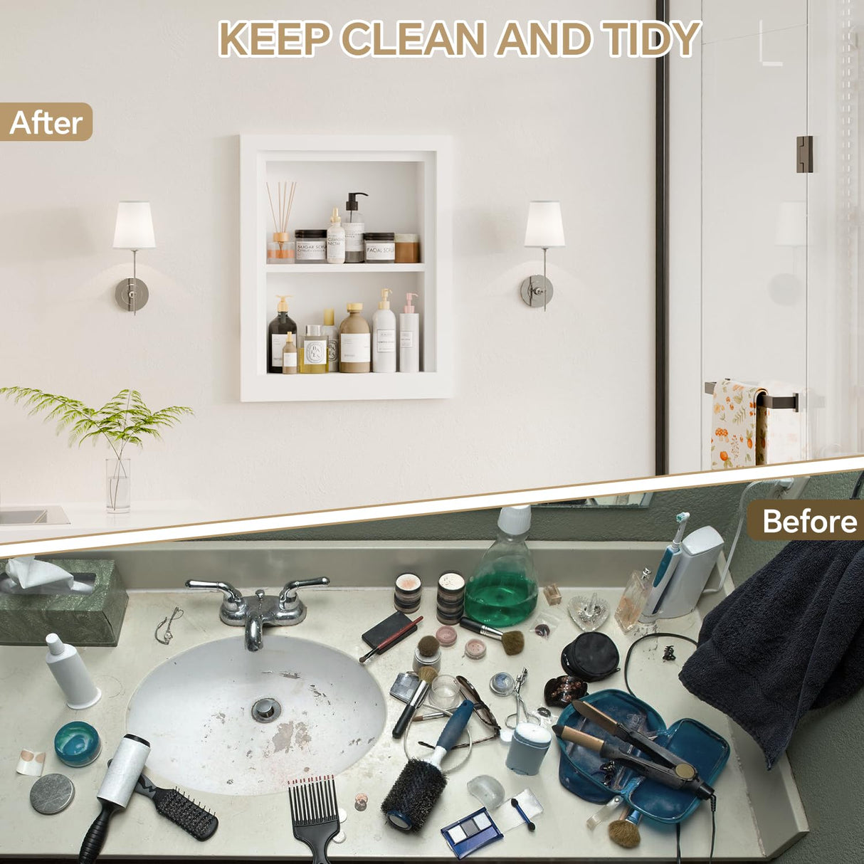 Solid Wood 14 X 18 Recessed Medicine Cabinet,2-Tier, Medicine Cabinet Organizer,Wall Niche, Bathroom Wall Cabinet, recessed bathroom Cabinet,Recessed Wall Cabinet, Bathroom Cabinet With Storage, White BPMFDTNL