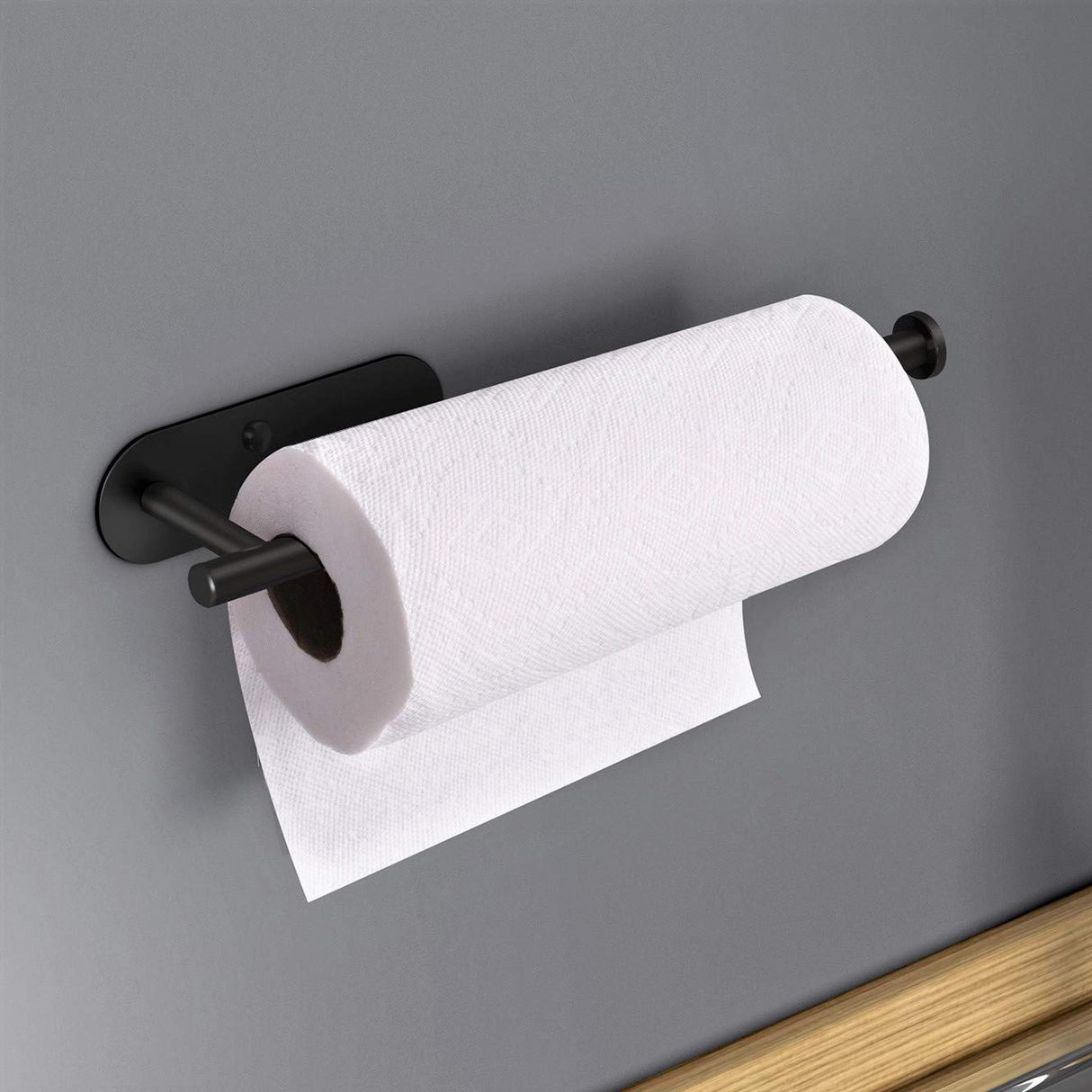 VAEHOLD Adhesive Paper Towel Holder Under Cabinet Wall Mount for Kitchen Paper Towel, Black Paper Towel Roll Holder Stick to Wall, SUS304 Stainless Steel(Black) VAEHOLD