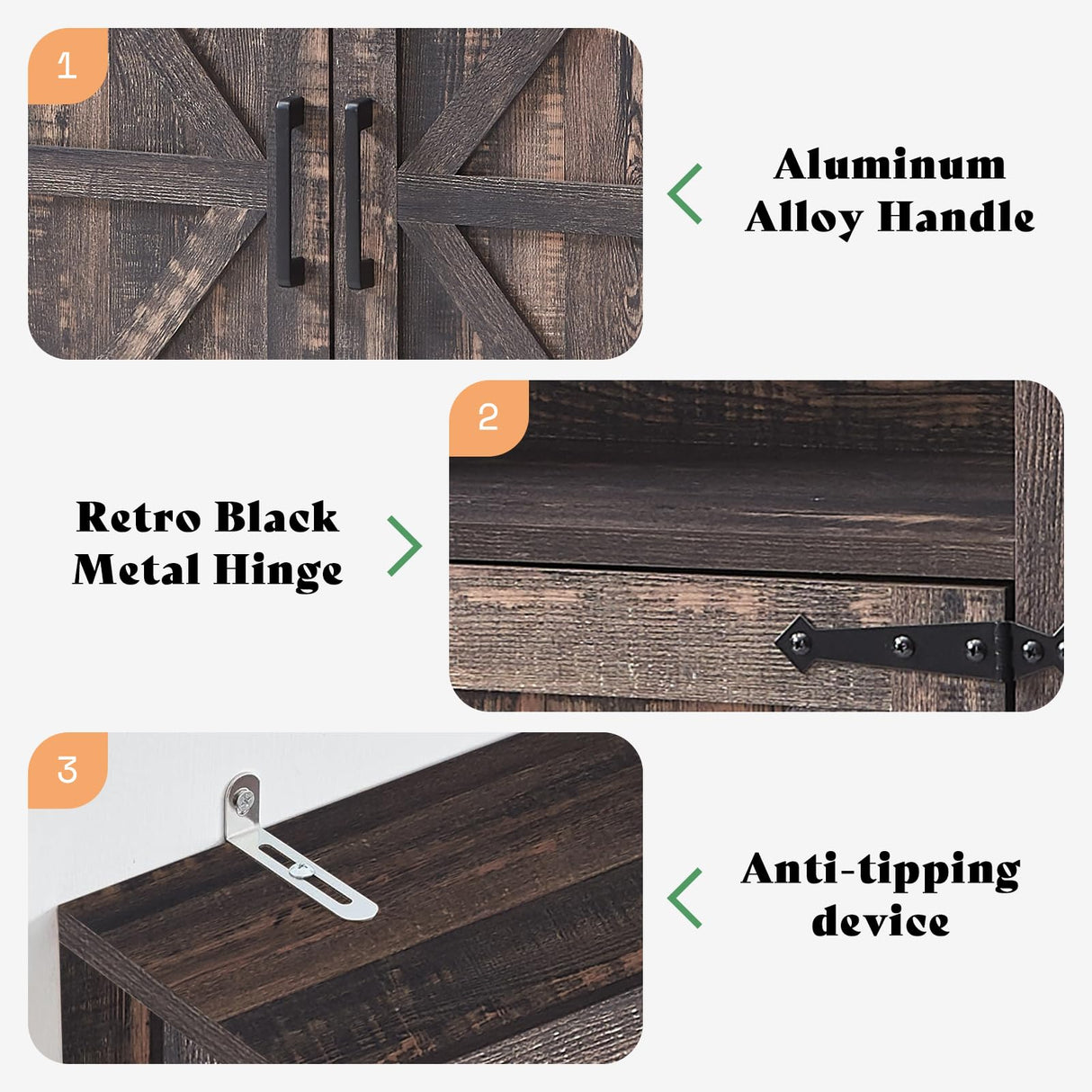 AMERLIFE Farmhouse Bookcase with Doors, 5 Shelf Bookshelf Storage Cabinet with Adjustable Shelves & Barn Door, Versatile Storage Pantry Cabinet for Bedroom, Living Room, Kitchen, Rustic Oak Black AMERLIFE