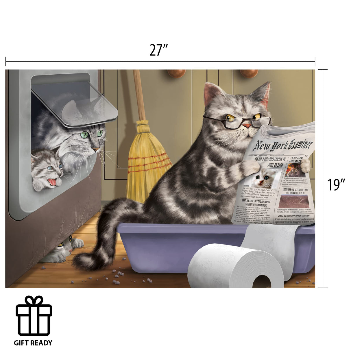 1000 Piece Jigsaw Puzzle Crappy Cat Meow Time Gag Gifts for Women Cat Pooping Puzzle Funny White Elephant Gift Funwares