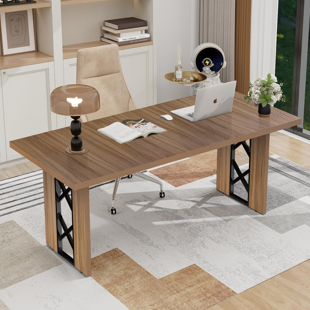 ELECWISH Dining Table for 6-8 People, 71 Inch Wood Rectangular Farmhouse Kitchen Table, Large Industrial Dinner Table with Strong Metal Frame for Dining Room, Outside ELECWISH