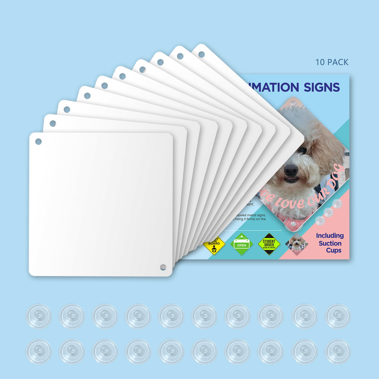 Metal Sublimation Signs, 10 Pack 6" x 6" Sublimation Blanks Suction Cup Car Window Sign, Custom Metal Signs for Hanging SMASMILE