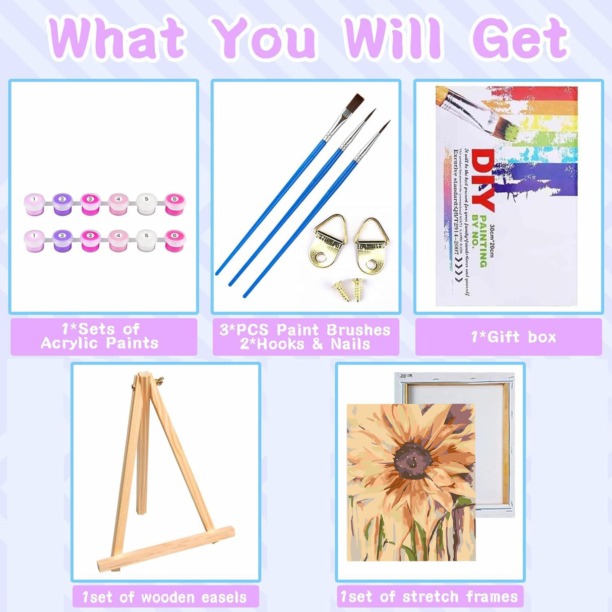 VIGEGU Sunflower Paint by Numbers Kit for Adults Framed,with Wooden Easel Gift Box,Flower Paint by Numbers with Frame DIY Adults' Paint-by-Number Kits for Home Wall Decor 12x16inch VIGEGU