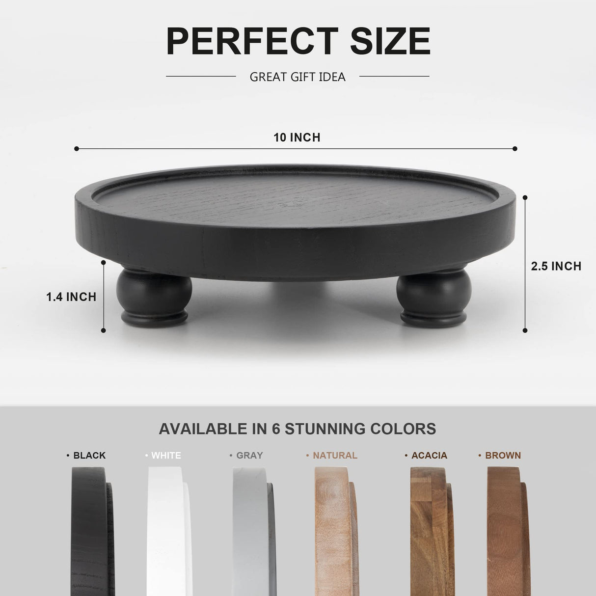 EOSAHR Modern Wood Riser for Display : Farmhouse Pedestal Stand for Kitchen Counter and Home Decor, Round Waterproof Display Tray for Soap on Sink (Black) EOSAHR