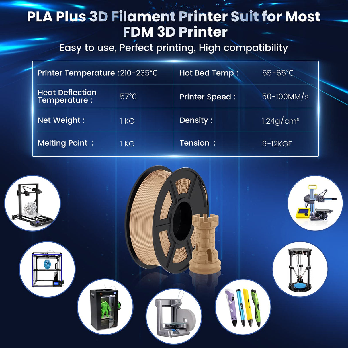 SUNLU 3D Printer Filament PLA Plus 1.75mm, SUNLU Neatly Wound PLA Filament 1.75mm PRO, PLA+ Filament for Most FDM 3D Printer, Dimensional Accuracy +/- 0.02 mm, 1 kg Spool(2.2lbs), Wood SUNLU
