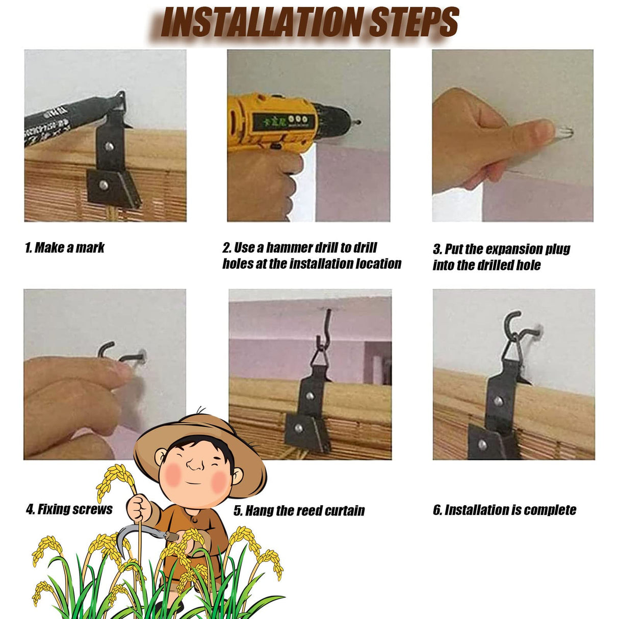 Retro Bamboo Roll Up Blinds Bamboo Roll Up Shades Bamboo Shades Blinds, Reed Shades Bamboo Roller Blinds Bamboo Shades Outdoor for Patio Porch Outdoor/Indoor Privacy 40x60in(W×H) Brown OCAZI