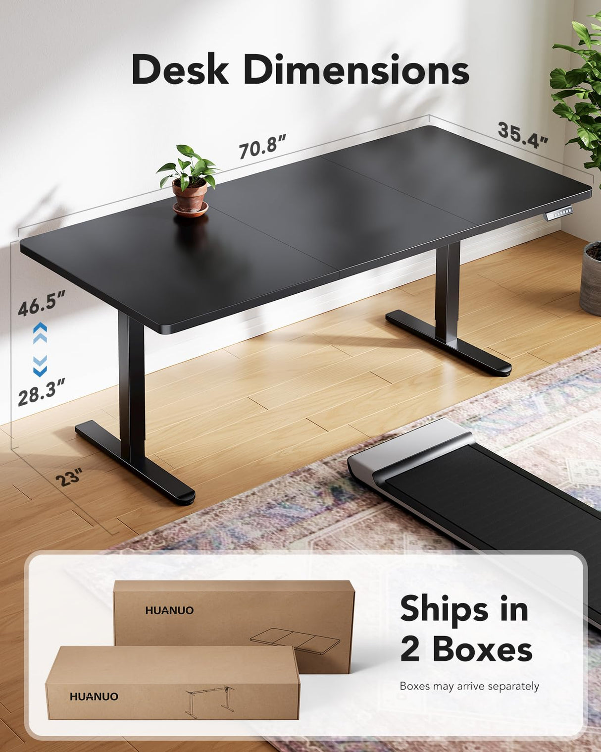 HUANUO Electric Standing Desk, 71 x 35 inch Large Height Adjustable Table, Powerful Brushless Motor, 4 Memory Preset, Sit Stand Up Desk, Home Office Computer Table with Thick T-Shaped Frame HUANUO