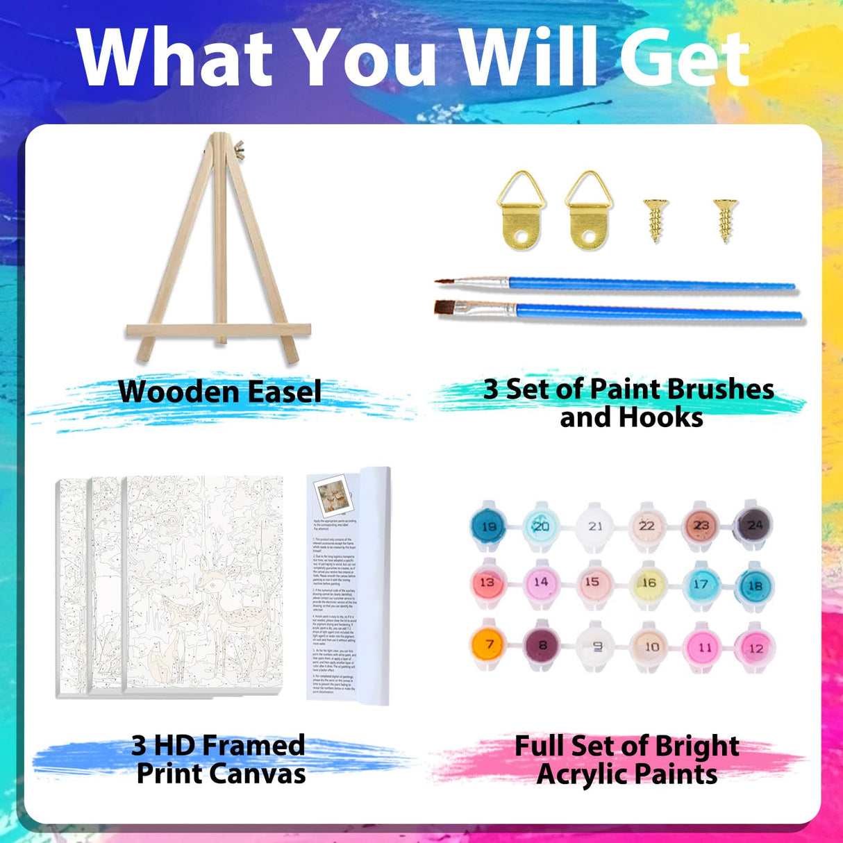 xcemhil 3 Pack Paint by Numbers Kit for Adults, Framed Paint by Number Animals, Fox and Bear Number Painting Kit for Beginners for Gift and Home Wall Decor 8x12 Inch xcemhil