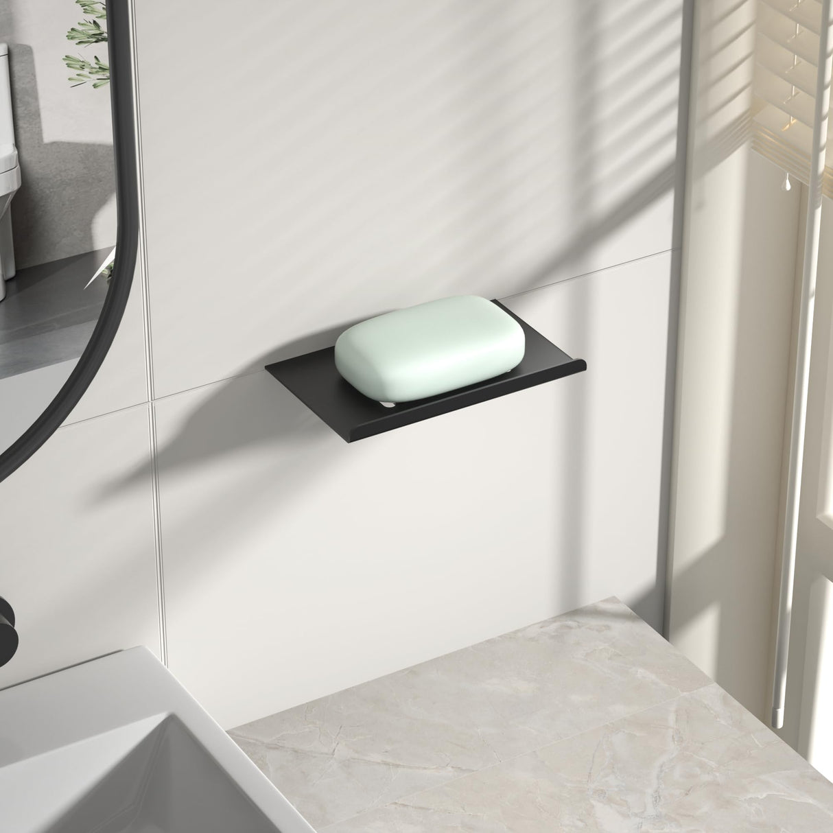 Bernkot 10'' Corner Shower Shelf w/Soap Holder, 304 Stainless Steel Grout in Shelf for Bathroom, Recessed Shelf Rack for Tiled Wall, No Drilling Needed (Black) Bernkot