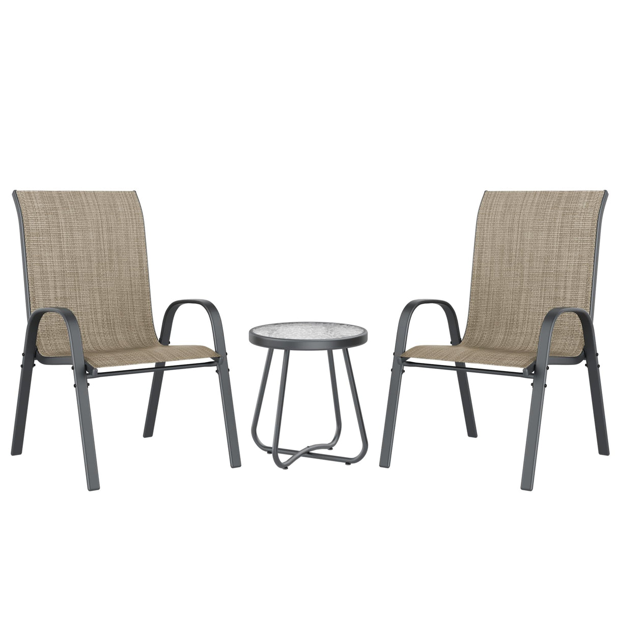 Amopatio 3 Piece Patio Set, Outdoor Stackable Dinging Chairs for All Weather, Breathable Garden Furniture for Backyard Deck, Brown Amopatio