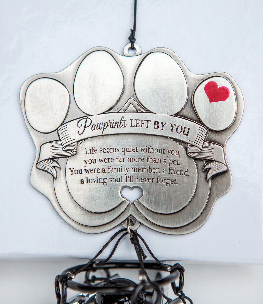 Pet Memorial Wind Chime - 18" Metal Casted Pawprint Wind Chime - A Beautiful Remembrance Gift for a Grieving Pet Owner - Includes Pawprints Left by You Poem Card Pawprints Left by You Memorial Gifts