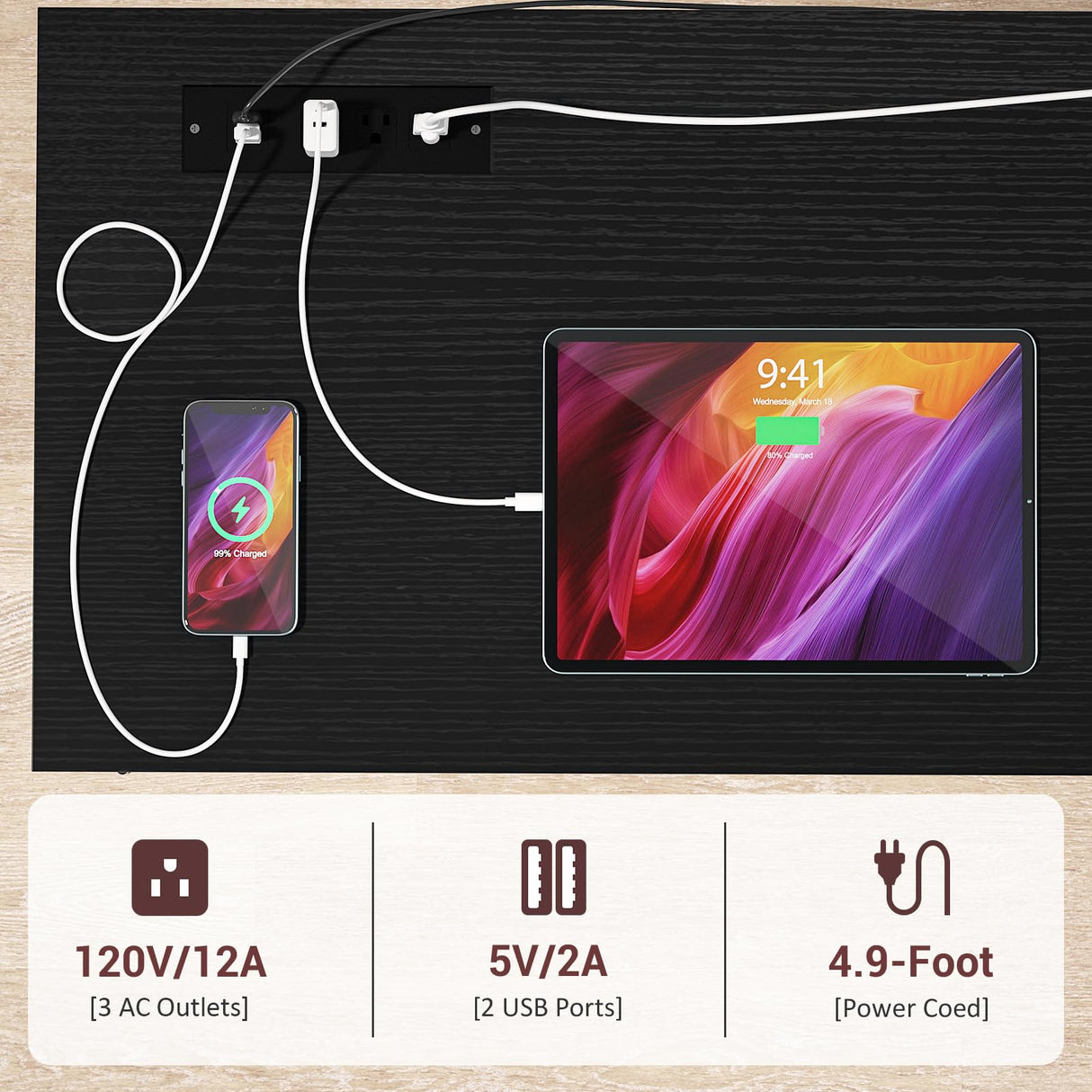 Homieasy Wine Bar Cabinet with Power Outlets & LED Lights, Industrial Liquor Cabinet with Adjustable Wine Racks, Coffee Station Cabinets with Storage for Kitchen/Home, Black Homieasy