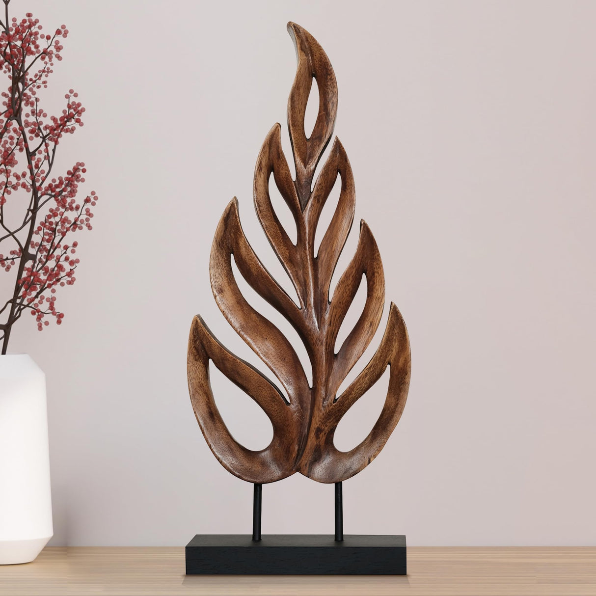 Decozen Handcrafted Solid Wood Leaf Sculpture from Daughter, Son, Husband - Ideal for Home, Mantel, Fireplace, and Foyer Decor - Tabletop Accent Decozen