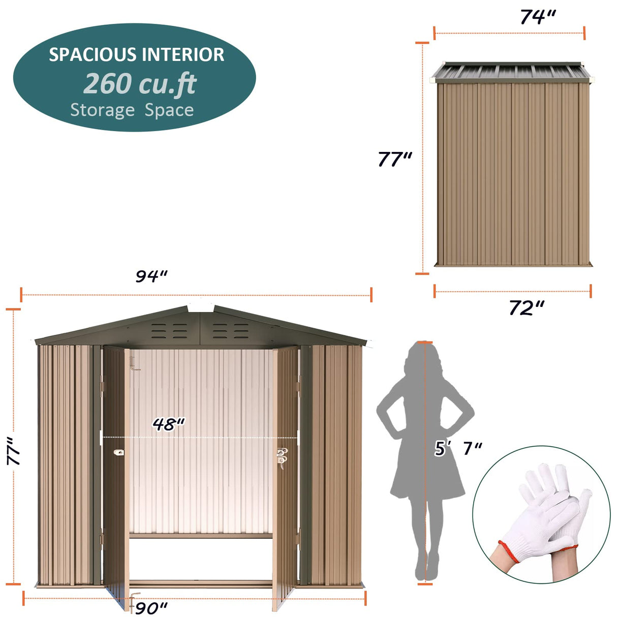 Amopatio 8x6 FT Outdoor Storage Shed, Waterproof Storage Building, Sturdy Tool Shed for Garden/Backyard, Brown Amopatio