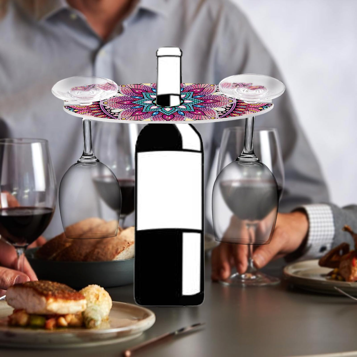 Diamond Painting Wine Glass Rack, DIY Pink Wine Glass Holder Storage Diamond Art Acrylic Organizer Stemware Rack for Bar Kitchen Cabinet (Mandala Style) antor