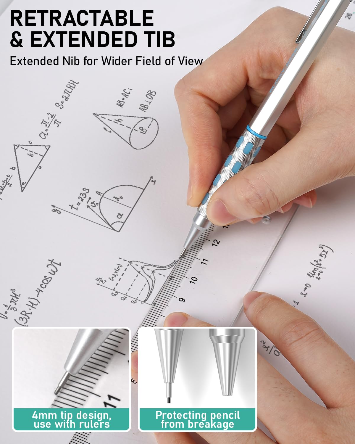 Nicpro 36PCS Blocky Gear Mechanical Pencil Set with Case, Metal Mechanical Pencils 0.3, 0.5, 0.7, 0.9, 2mm Lead Holder for Art Drawing Sketching with 21 Tubes (6B 4B 2B HB 2H 4H Colors) Lead Refills Nicpro