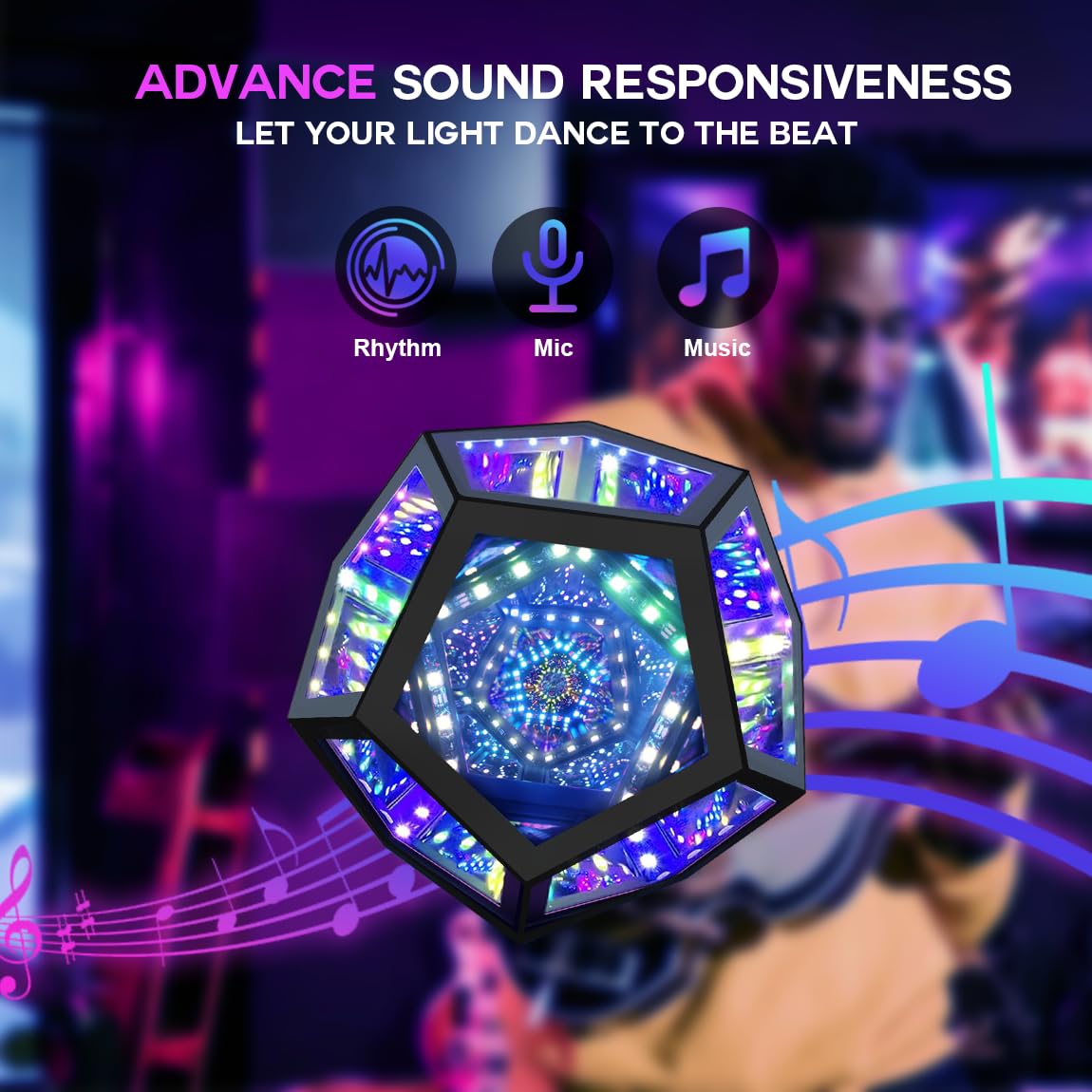 Lumoonosity Infinity Mirror Light - Dodecahedron Light for USB Powered - Infinity Lamp for Customizable Color Changing - Dodecahedron Lamp with Music Sync with Timer Function Lumoonosity