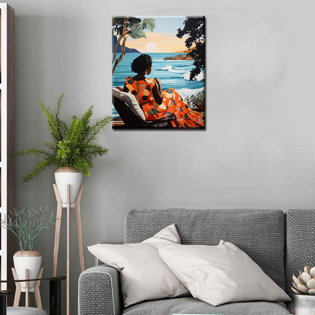 African Black Girl Paint by Number Afro Boho Women Painting Style DIY Painting On Canvas with Brushes Acrylic Paints Summer Seascape Paintwork for Adults , Kids Beginner 16x20 Inch Gift(Frameless) TUMOVO
