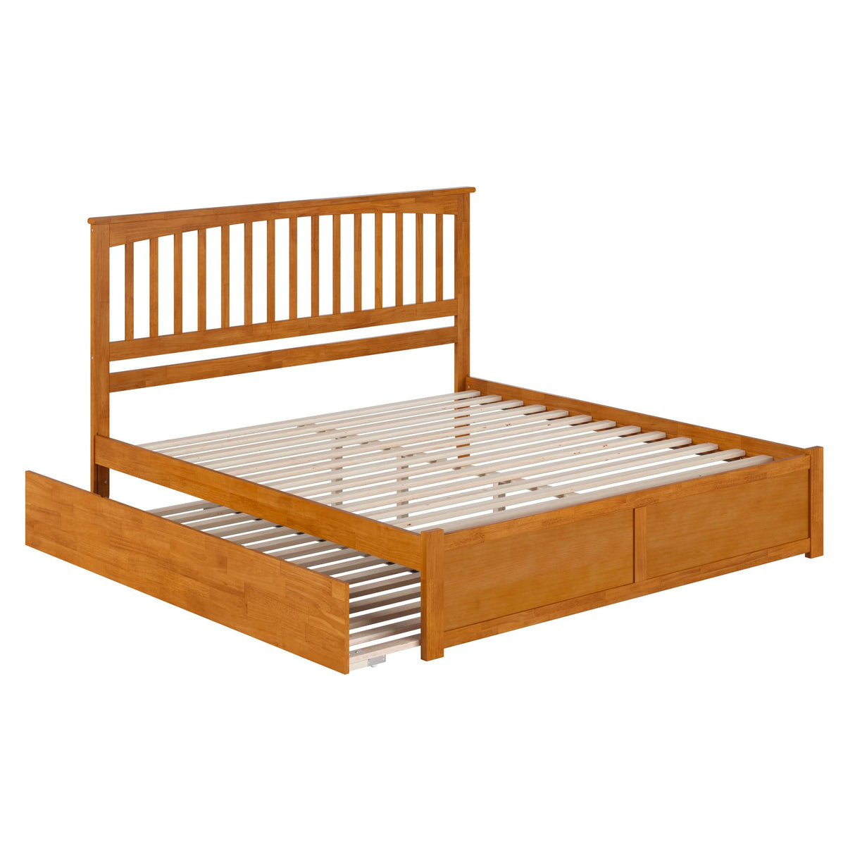 AFI Mission King Solid Wood Platform Bed with Footboard & Twin XL Trundle in Light Toffee AFI