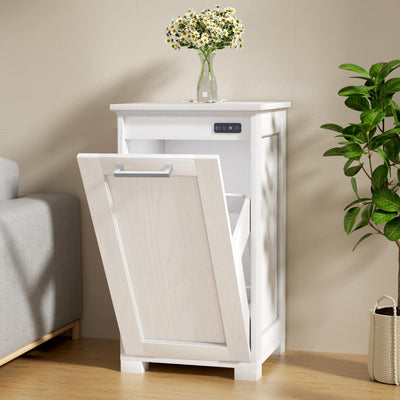 Smhxo Tilt Out Trash Cabinet, Wooden Kitchen Trash Can Cabinet with Deodorising Function, 10 Gallons Hidden Laundry Sorter Cabinet, White