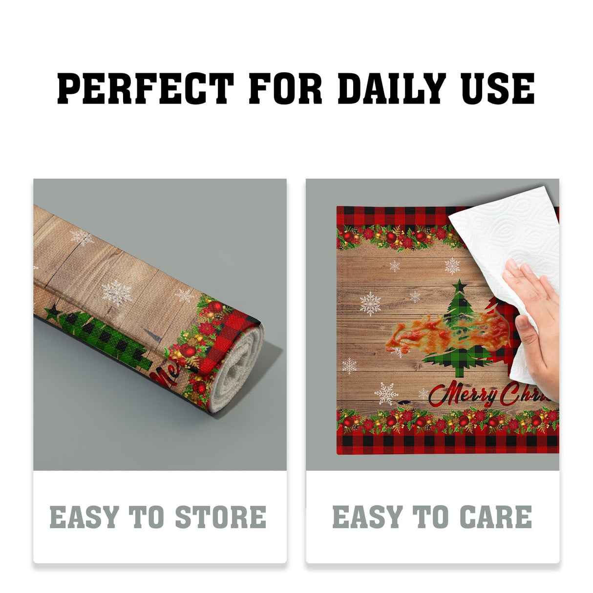 Merry Christmas Placemats Set of 4 18" x 12", Winter Xmas Tree Snowflake Red Plaid Table Mats Heat-Resisting Non Slip Reversible Burlap Coffee Place Mats for Party Dining Table Kitchen Decor Sweetshow