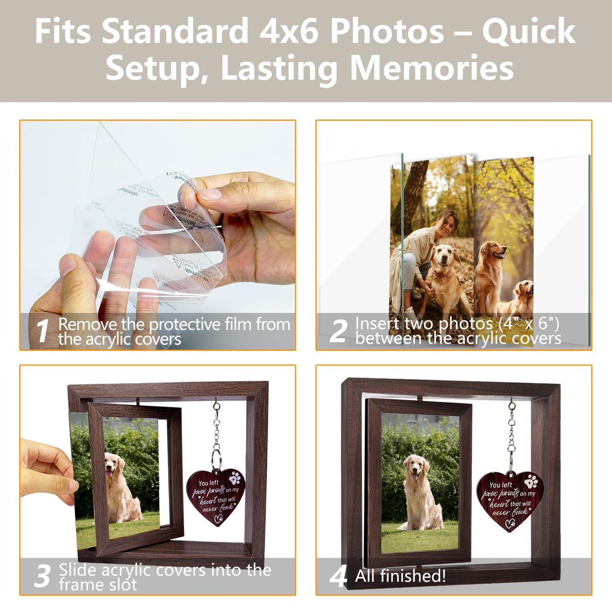 Gluimayo Dog Memorial Gifts for Loss of Dog, Pet Memorial Gifts for Dogs Cats - Rotating Wooden Picture Frame for 4x6 Photos, Pet Loss Remembrance Bereavement Keepsake Gluimayo