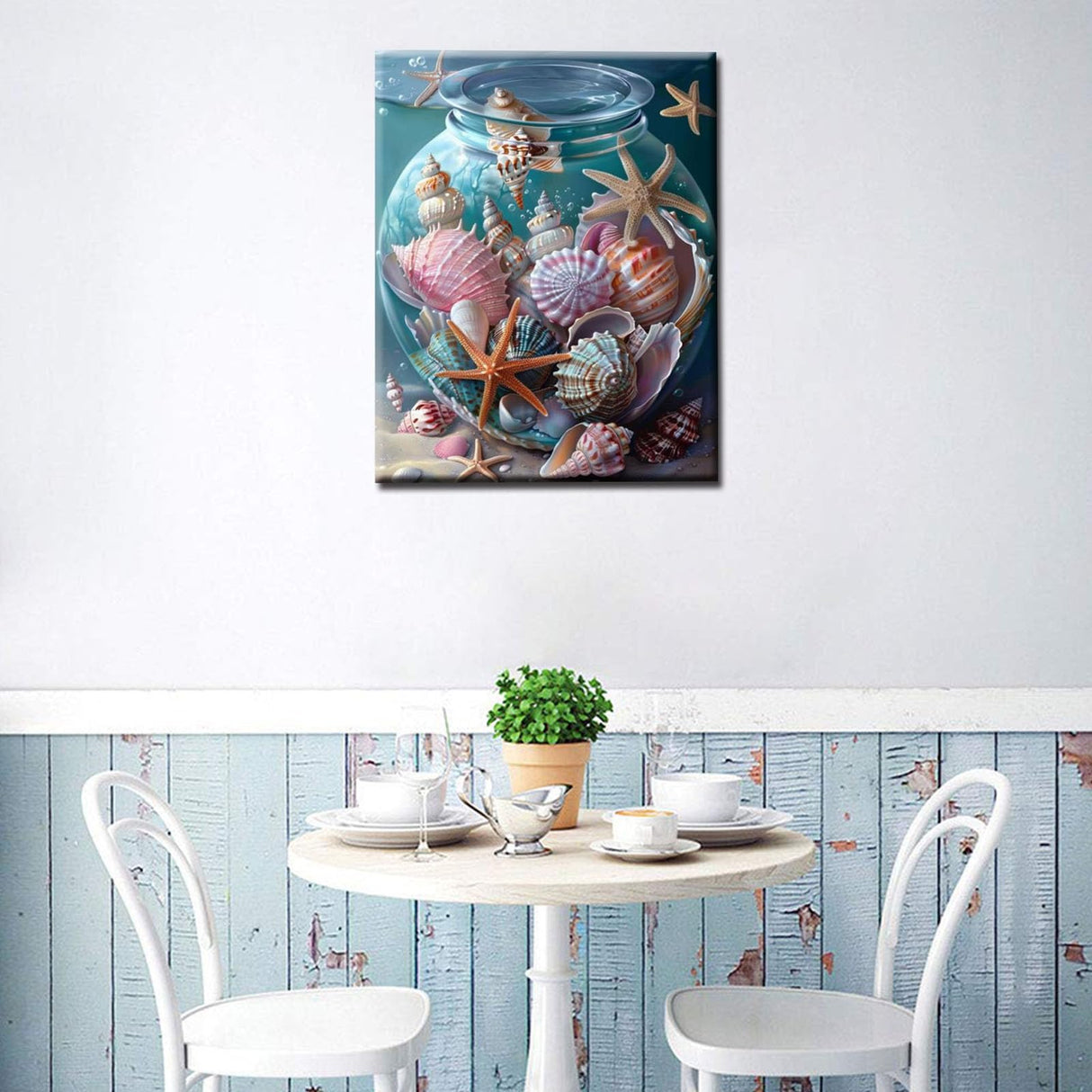 Shells and Star Fish in a Glass Jar Paint By Bumbers for Adults Night Ocean Sea Landscape DIY Paint by Numbers Acrylic Paint Canvas Sea Ocean Scenery Painting Kits Art 16x20 Inch(without Frame) Tucocoo