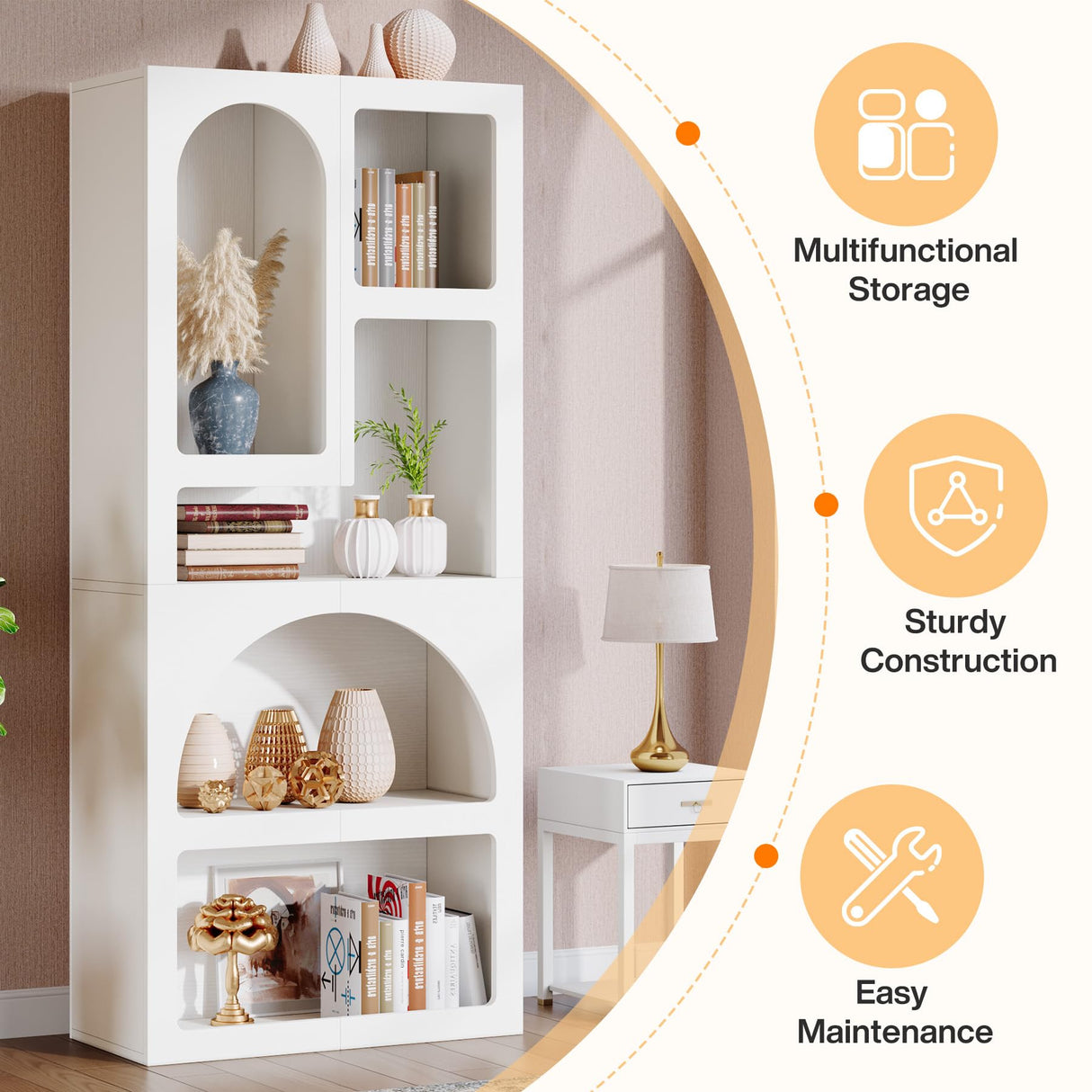 Tribesigns 70.87" Tall Geometric Bookshelf, White Arched Bookcase with 5 Irregular Storage Shelves, Modern Open Art Decor Display Shelf Free-Standing for Living Room, Bedroom, Closet Tribesigns