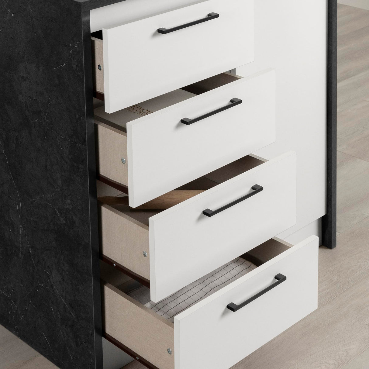 South Shore Furniture Myro Compact Kitchen Island with Storage, Small, Faux Black Stone and White South Shore