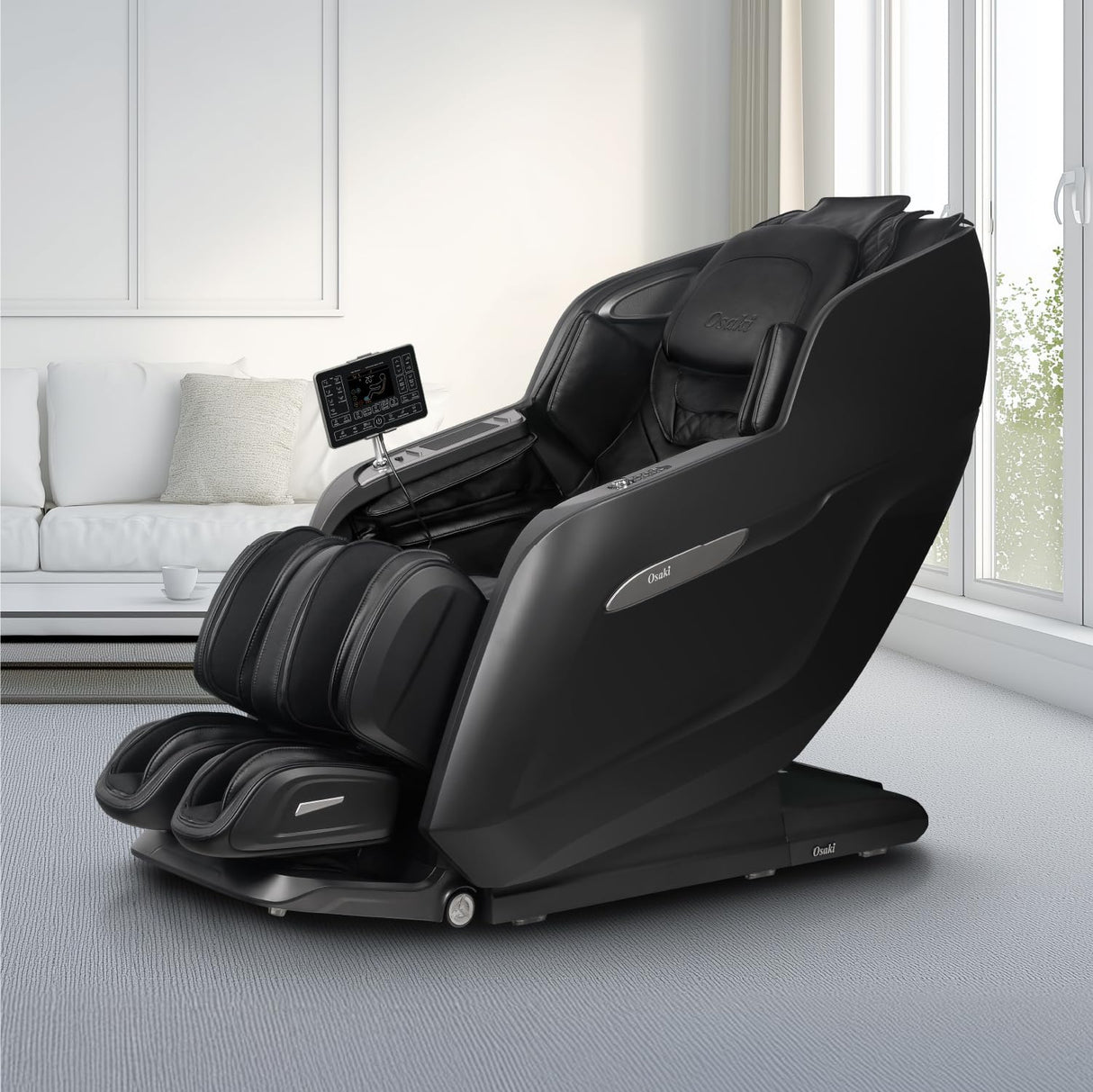 Osaki 4D Achilles l 360 Rotating Footrest l Full Body Massage Chair l Zero Gravity l 360 Kenading Calfrest l Lumbar Heating l Touchscreen Controller l Auto Body Scan l Bluetooth Speaker (Black) Osaki